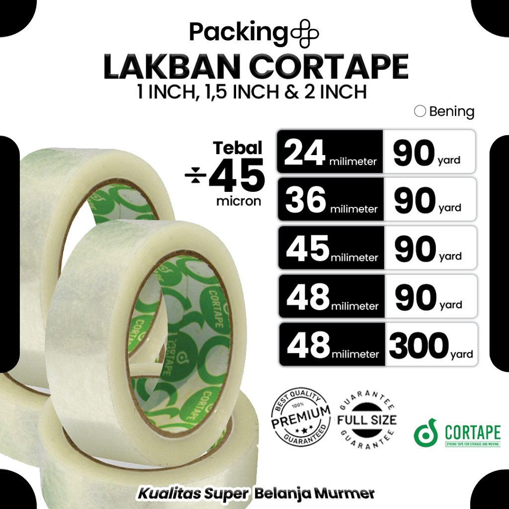 Lakban Cortape Bening 1inch / 2inch x 45mm 48mm x  90yard 300yard Ekonomis Spek. Daimaru