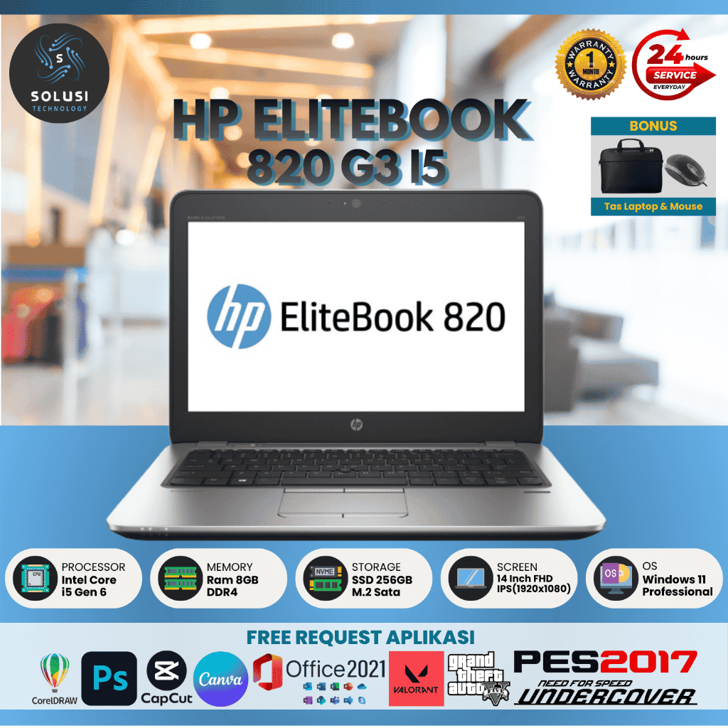 Laptop HP Elitebook 820 G3 i5 Gen6 Ram 8gb SSD 256gb Original