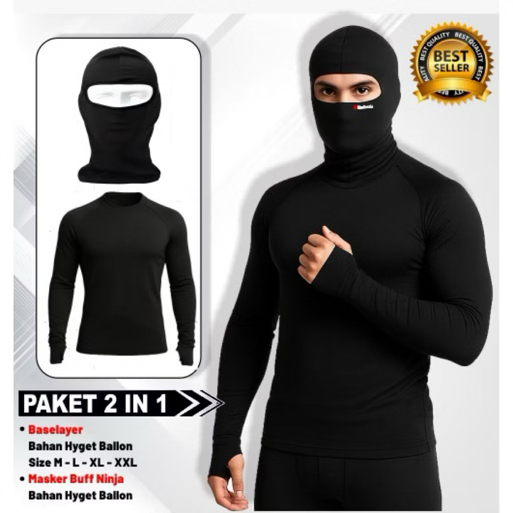 Baselayer Baju Manset Olahraga Lengan Panjang Manset Baselayer Pria Wanita Lengan Panjang Masker Nin