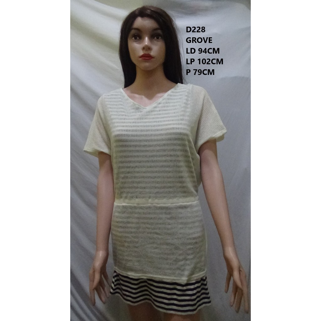 Tunic D228 GROVE - Atasan Salur Putih Transparan Stylish Look