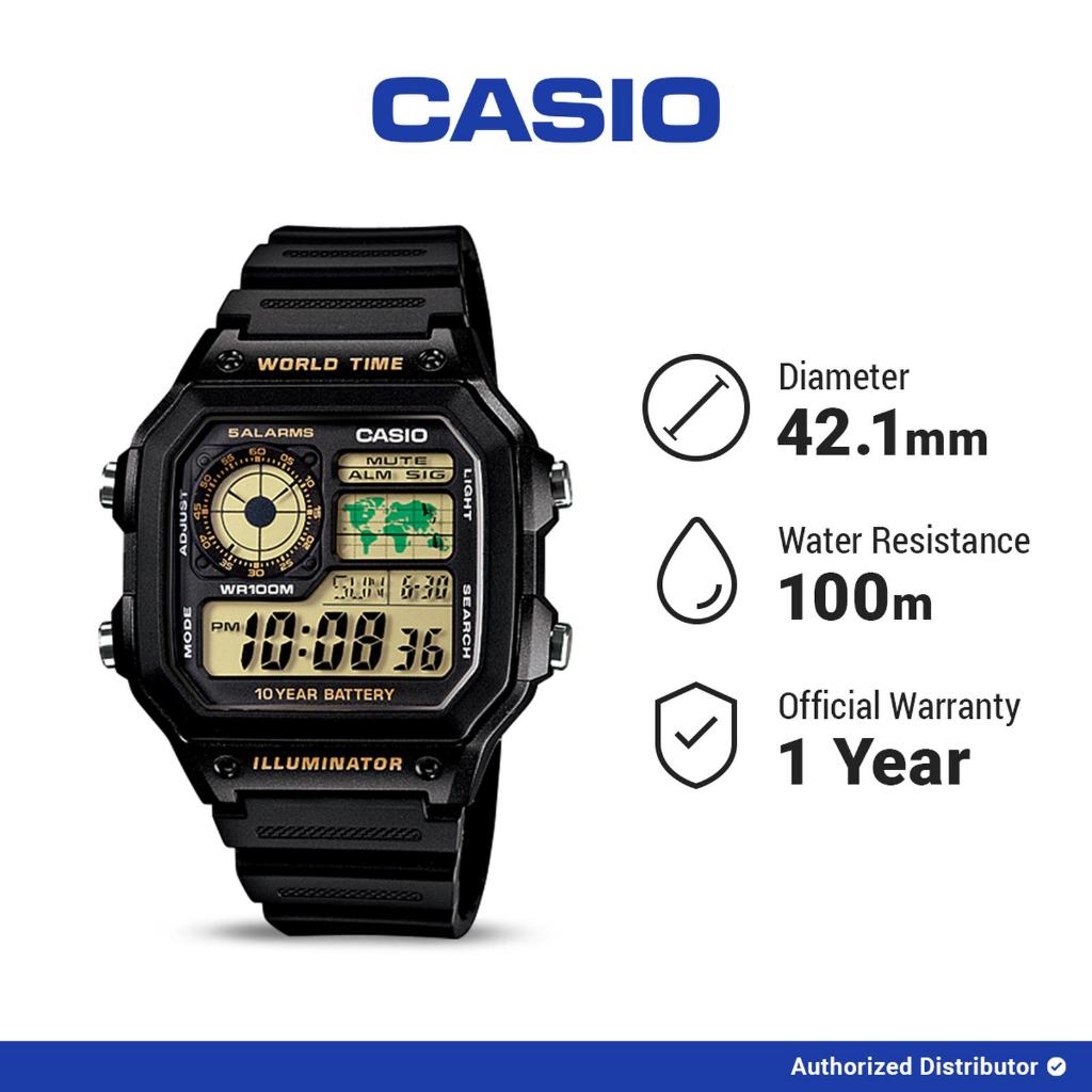 Casio Original AE-1200WH-1B / AE1200WH-1B Jam Tangan Pria - Digital - Karet - Hitam
