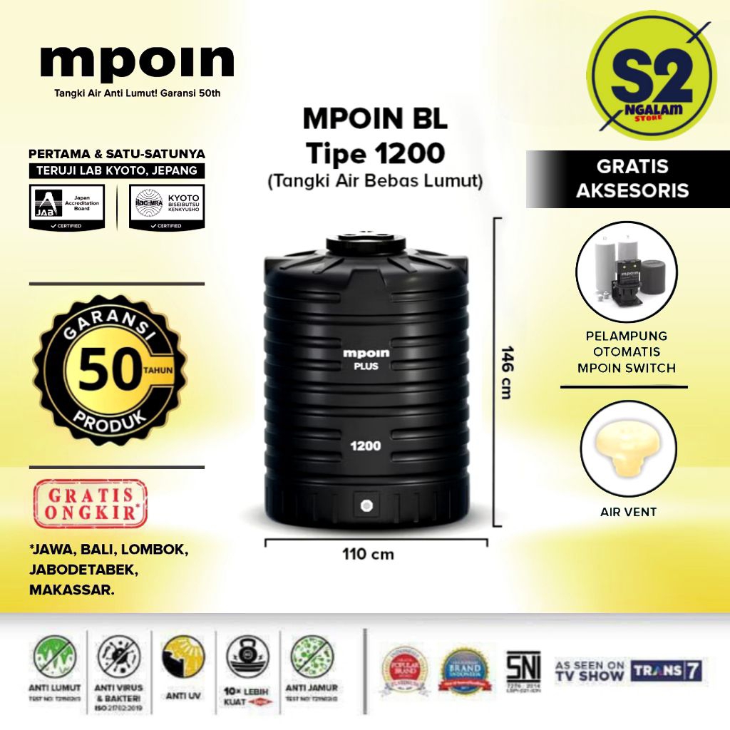Tandon Air /Toren Air /Tangki Air - MPOIN 1200 Liter (Invoice)