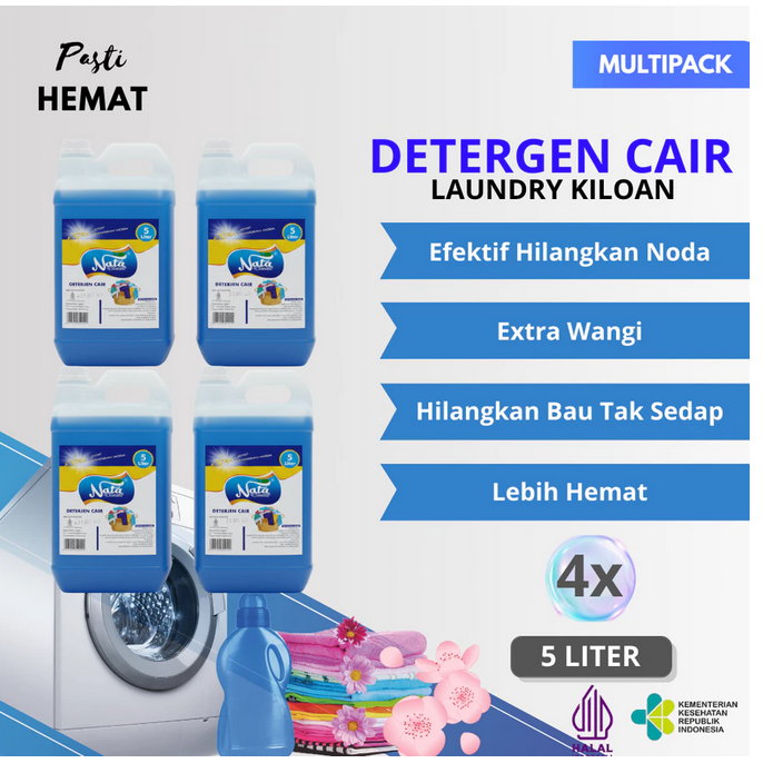 Detergen Cair NATA 5L Laundry kiloan Coin 4x