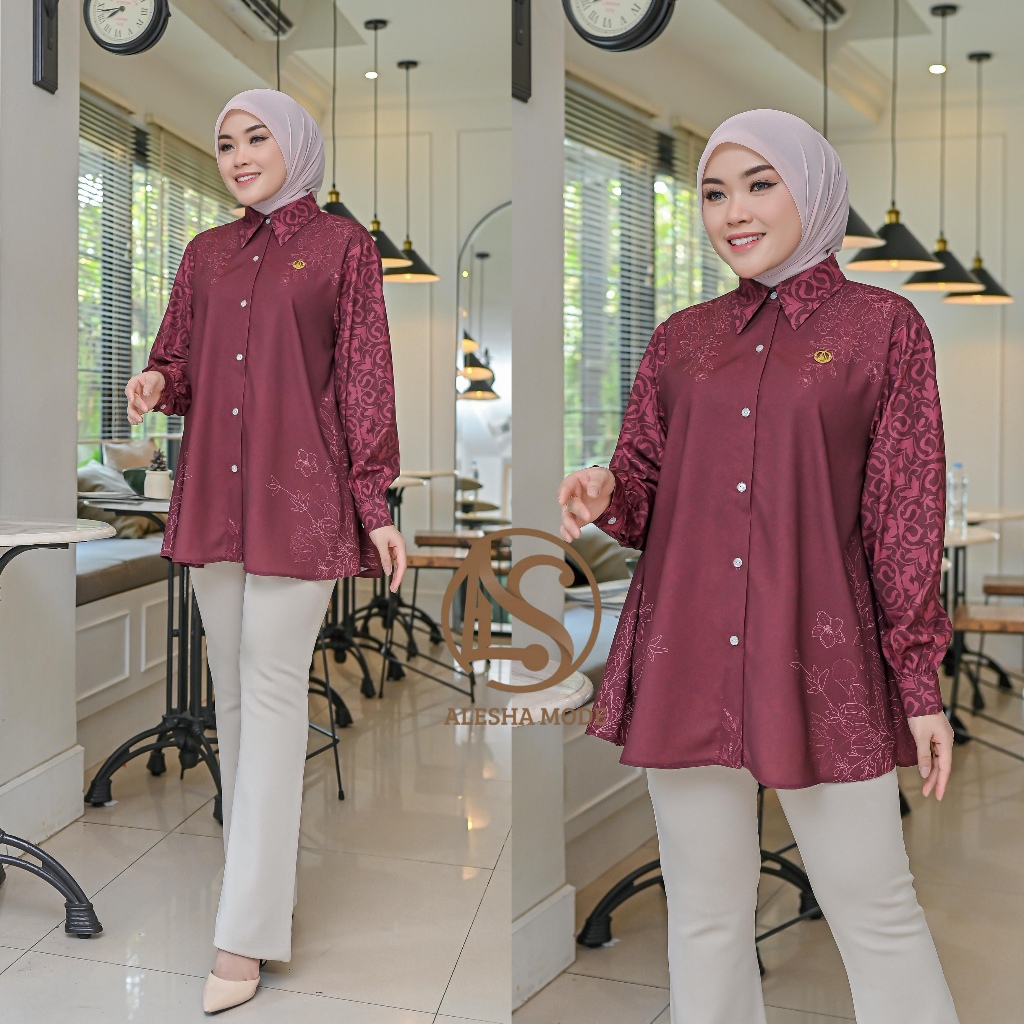 Blouse tunik katun silk silky premium motif printing terbaru standar hingga jumbo by Alesha Mode