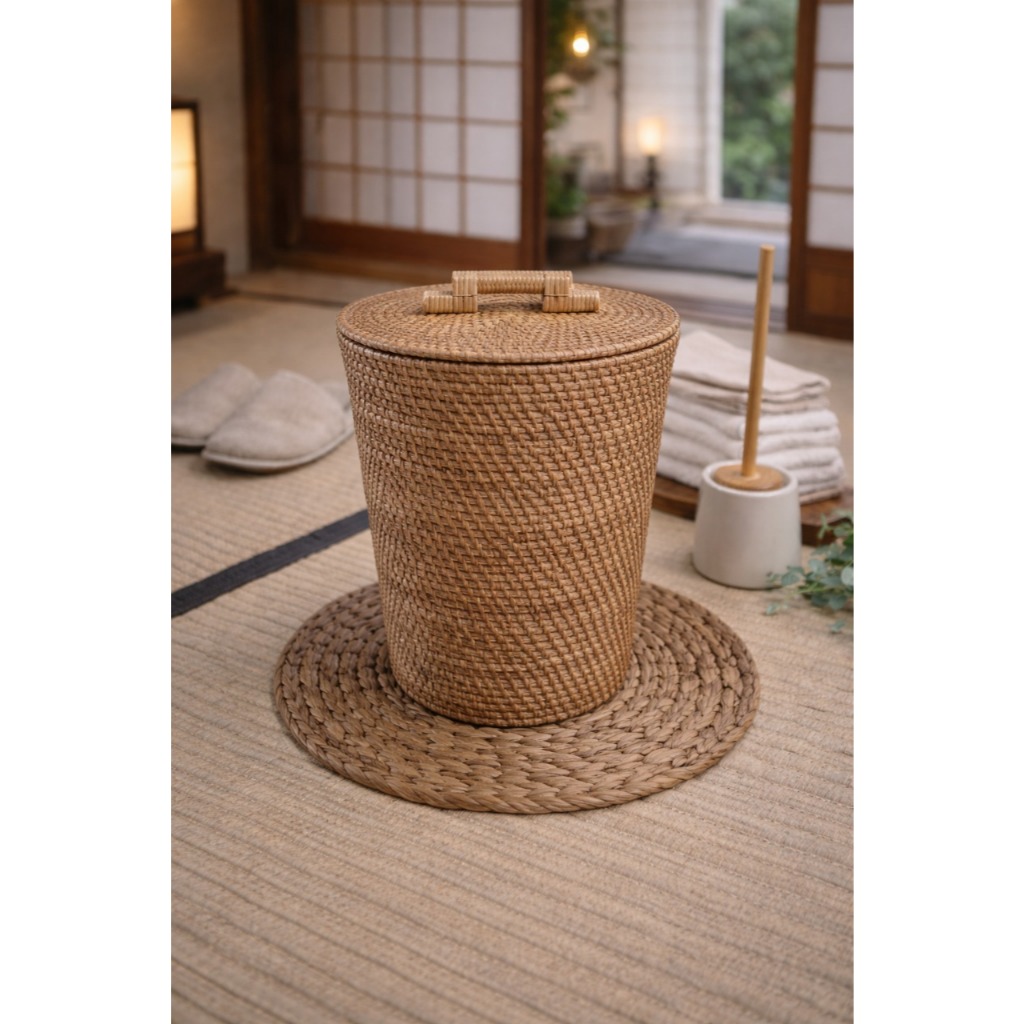 Tempat Sampah Rotan  Lombok -  D25 T 30cm - keranjang rotan
