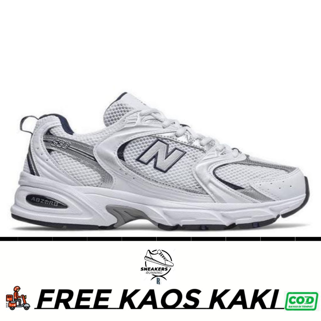 SNEAKERS RUNNING R/sepatu sneakers casual sepatu running pria wanita nb 530 white silver navy indigo