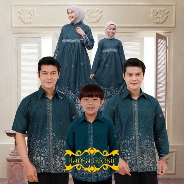 Baju Batik Couple Keluarga Ayah Ibu Dan Anak Hijau Botol Terbaru Batik Seragam Adem Nyaman