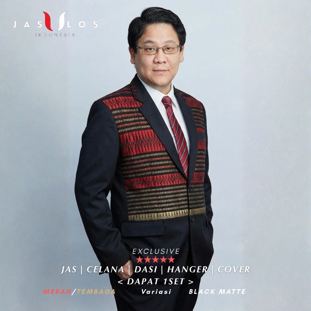 Jas Ulos Batak Pria Setelan Lengkap Red-Gold