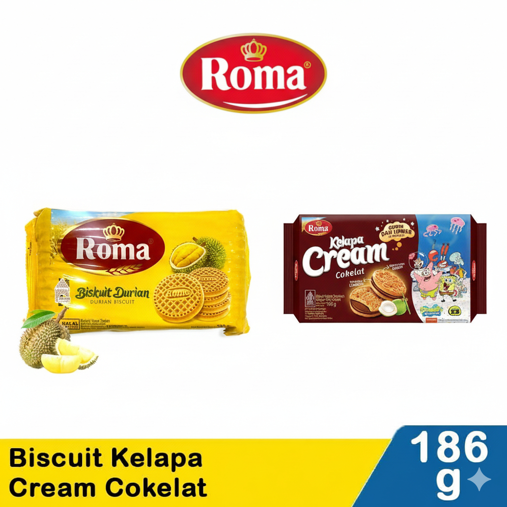 NEW Roma Kelapa Durian  & Cokelat 186gr GROSIR