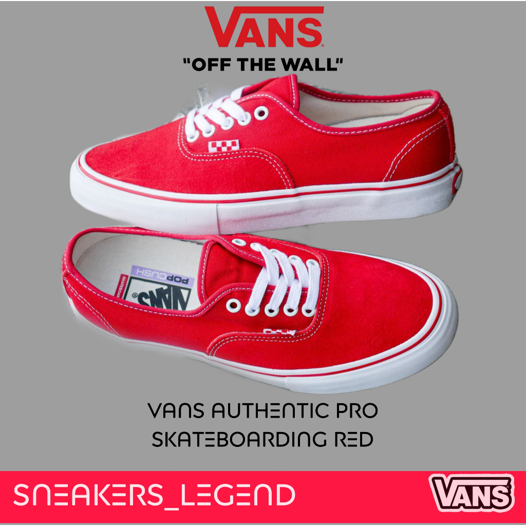 Vans Authentic Pro Skateboarding Red Original 100% Free Paperbag Sticker Cod Bnib Garansi Ori Tembus