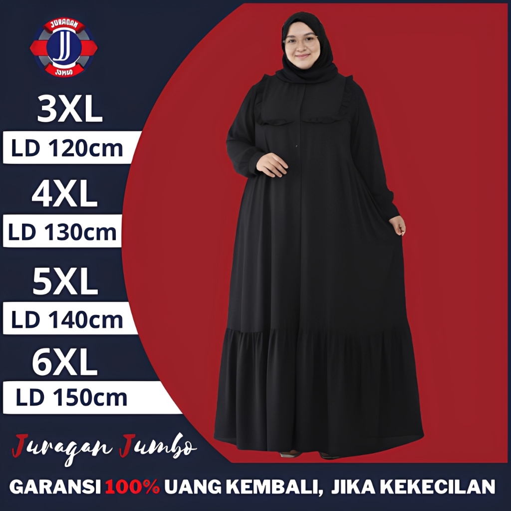 Gamis Syari Terbaru Polos Premium Mewah Elegan Abaya Hitam Jumbo LD 120 130 140 150