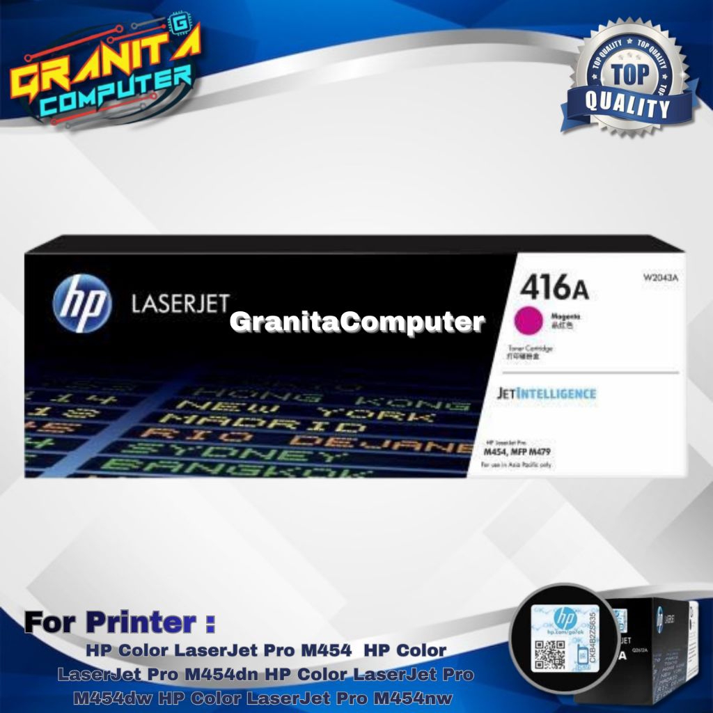 Toner Laserjet HP 416A Magenta Original HP Color LaserJet Pro M454dnHP Color LaserJet Pro M454dwHP C