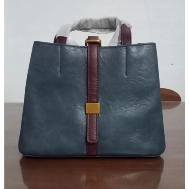 FO Bags Tas Tote Kerja Wanita Import Premium dari Brand BAVUERNY Warna Biru Denim kd 66