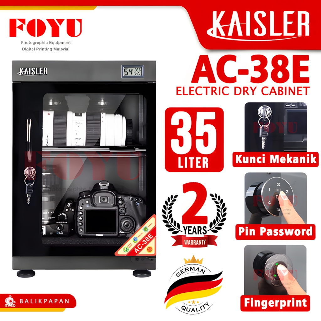 Dry Box Cabinet Lemari Kering Simpan Kamera Lensa 30L 35L Liter Kaisler AC-38E AC-32E Pin Password F