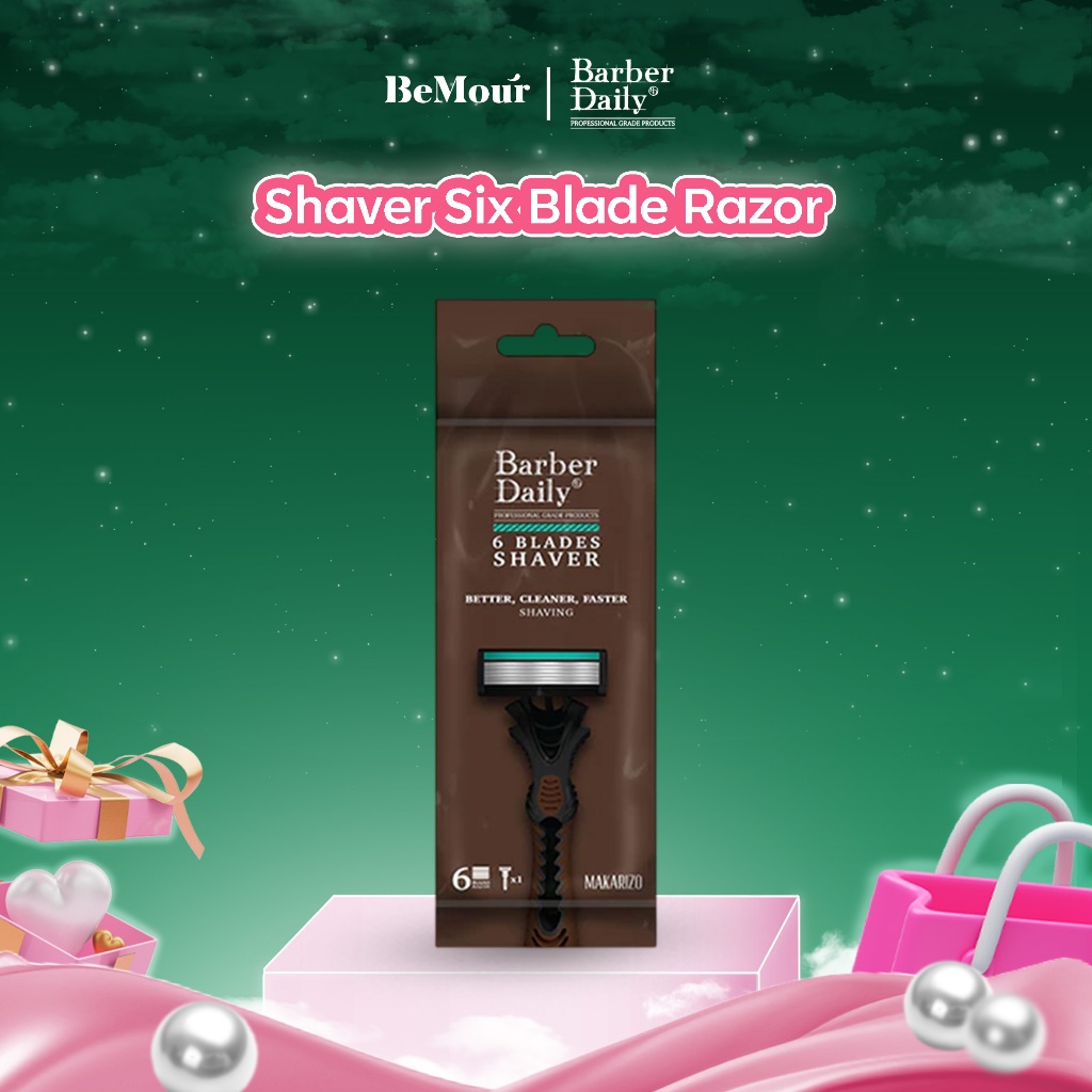 MAKARIZO - BARBER DAILY SHAVER 6 BLADES RAZOR - Alat Cukur Pria Halus Better Cleaner Faster Shaving