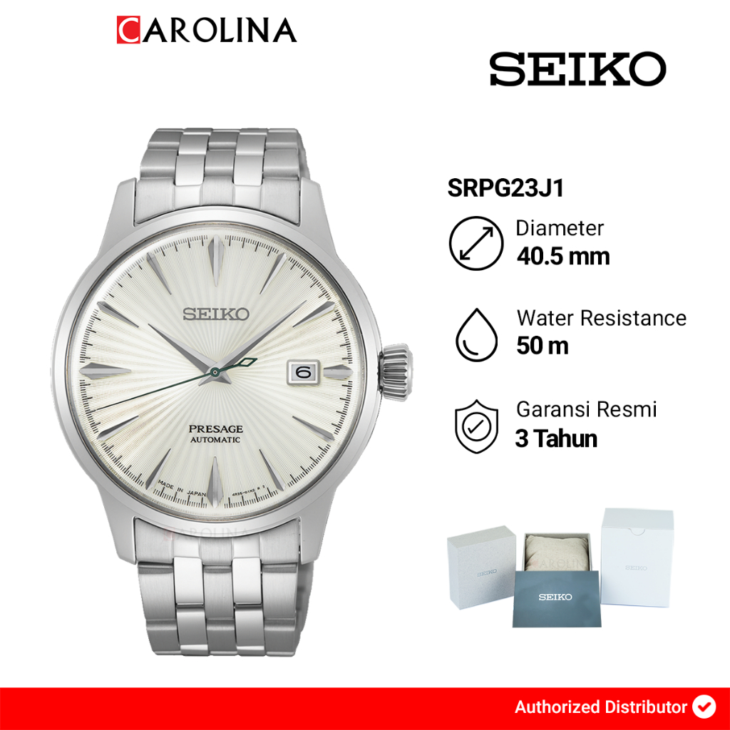 Jam Tangan Pria Seiko Presage SRPG23J1 Cocktail Time Martini Automatic Beige Dial Stainless Steel St