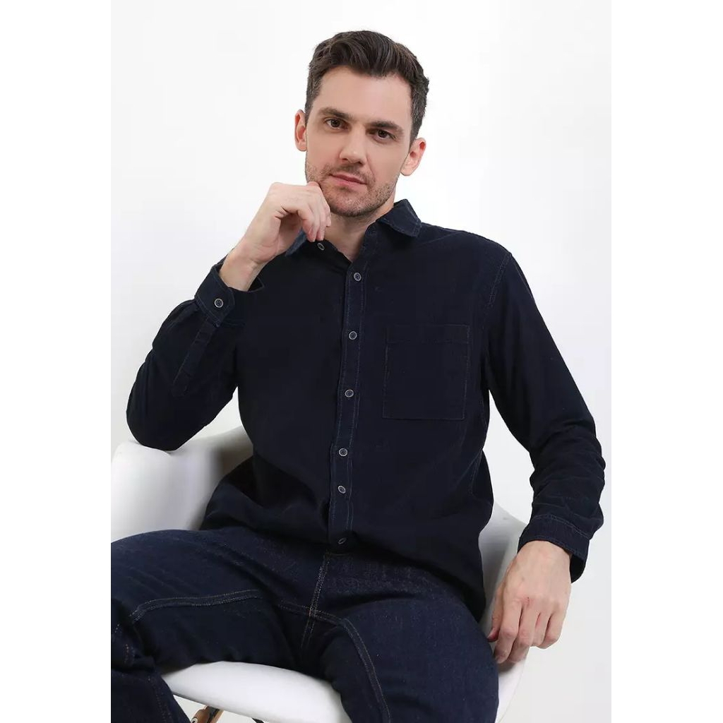 Corduroy Shirt KLL607 KEMEJA LOIS ORIGINAL NAVY BIRU DONGKER