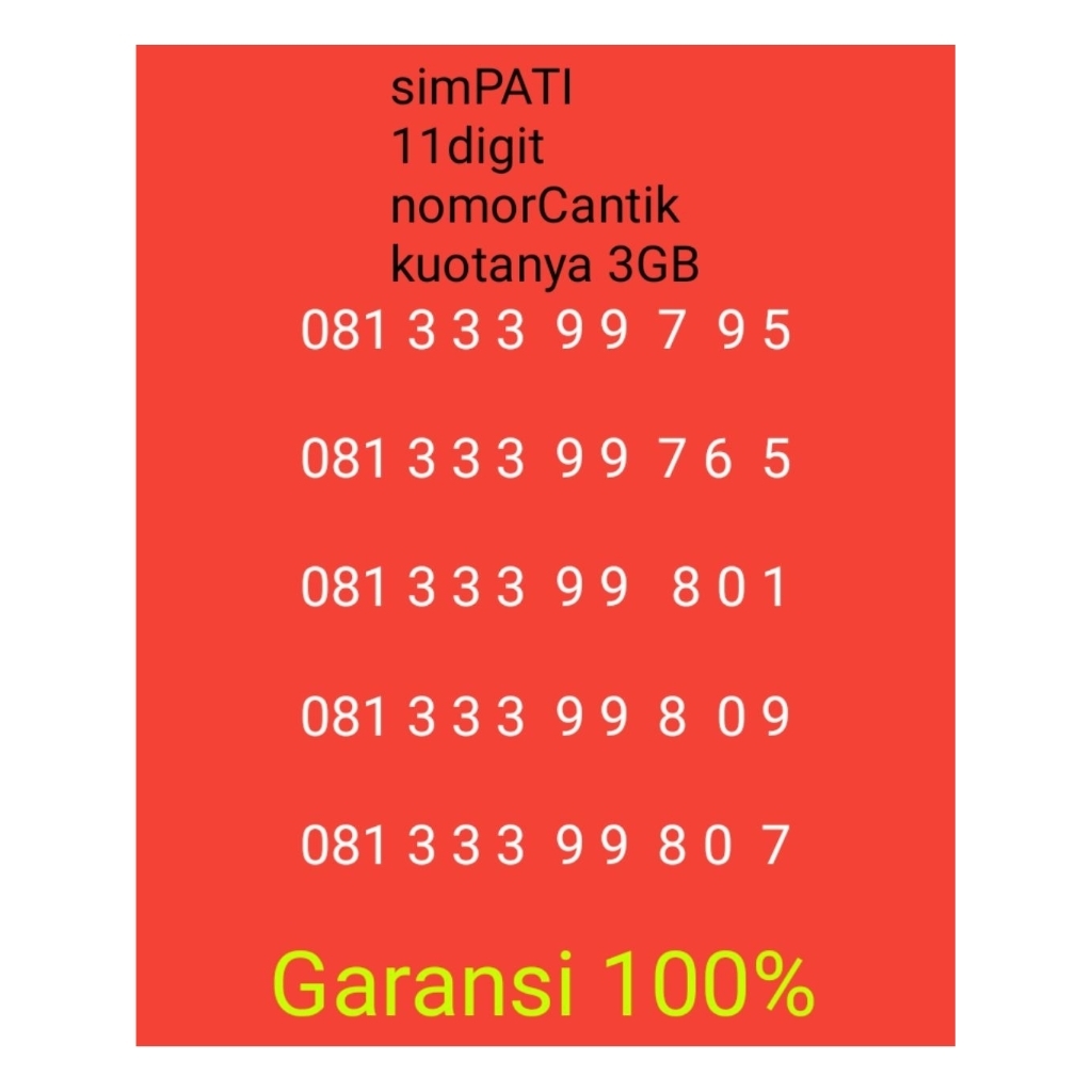 simPATI 11digit no cantik kuotanya 3GB