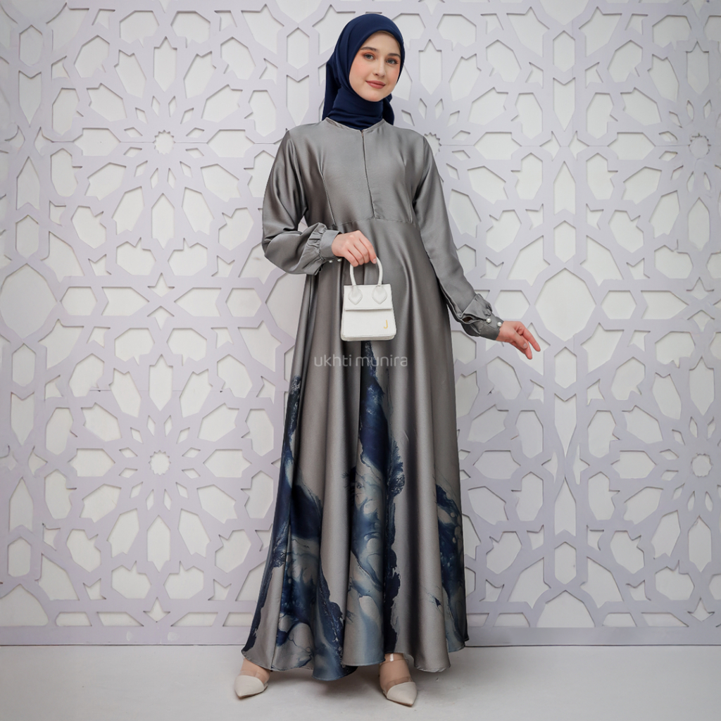 Davina Dress Gamis Motif Elegant Bery Print Premium