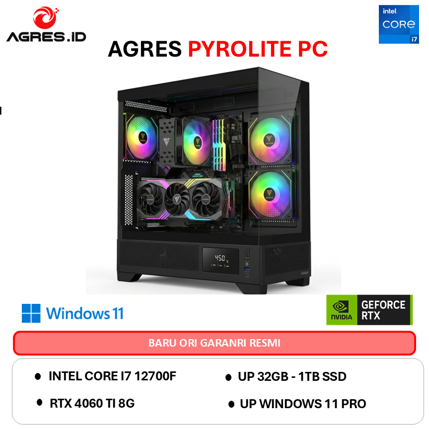 AGRES CRYOLITE PC I7 12700F RTX 4060 TI 8G - RAM 16GB 1TB WIFI + BT RAKITAN PC GAMING