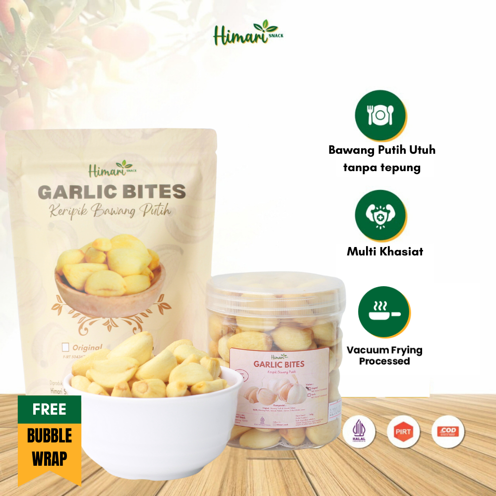 Himari Cemilan Keripik Bawang Putih Utuh Garlic Bites Snack Sehat Halal 70gr-165gr