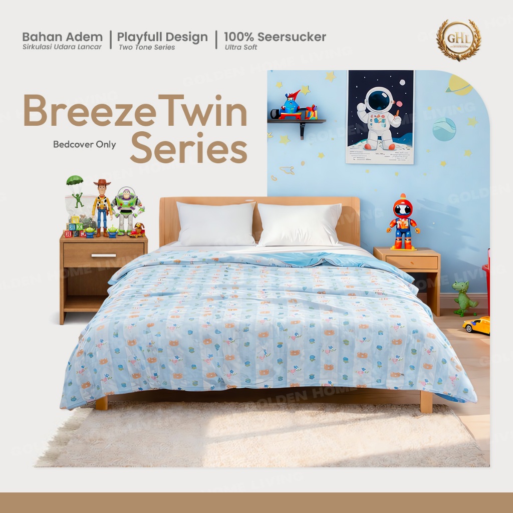 GHL Selimut Bedcover Katun Seersucker Tebal Ringan Bedcover Dacron Motif Bunga Aeshtetic Two Tone