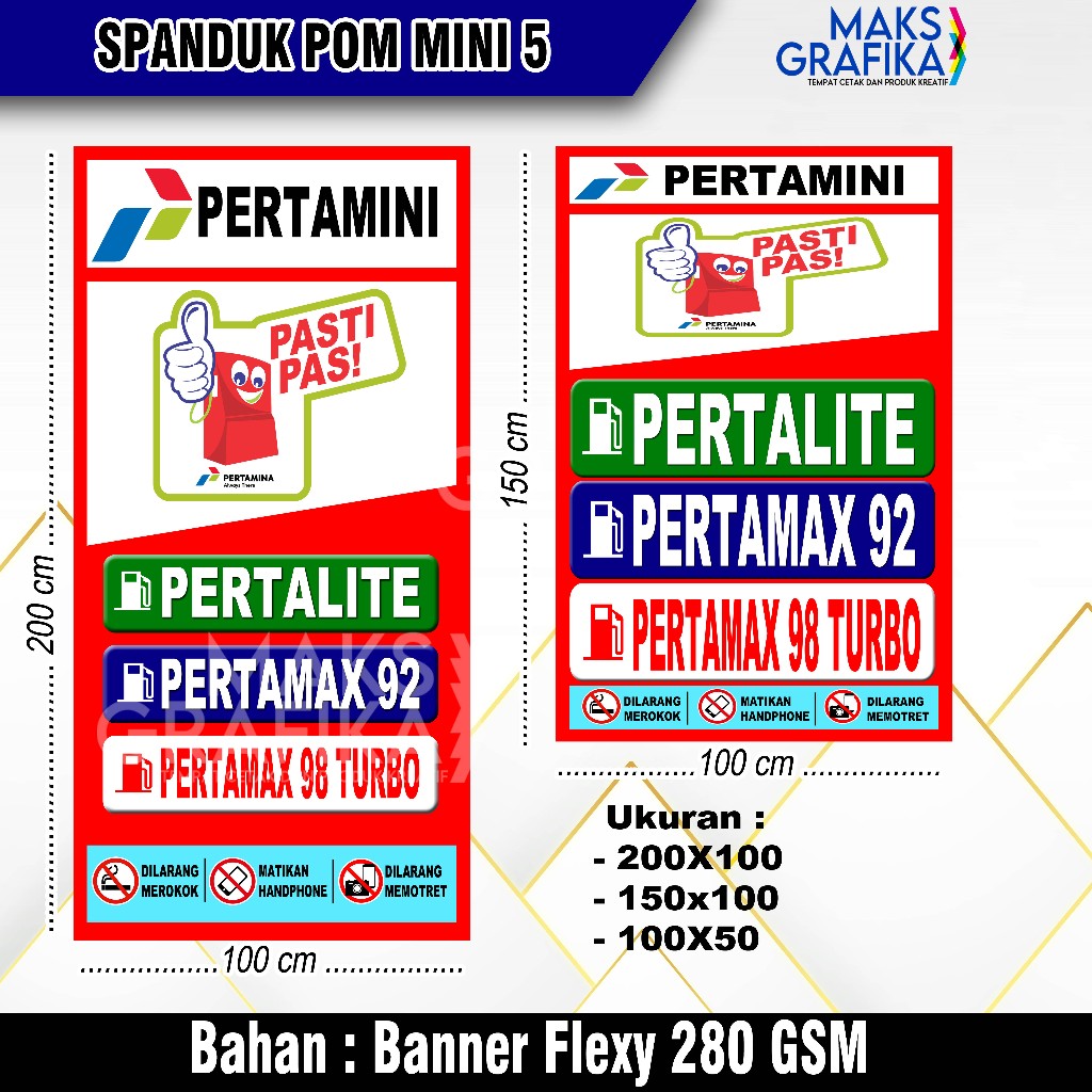 Spanduk Pom Mini Pertamini 4 ukuran 200x100 dan 100x50