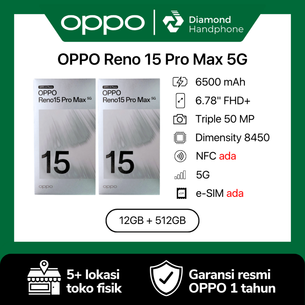 Oppo Reno 15 Pro Max 5G 12/512 12/512GB 12GB 512GB Garansi Resmi