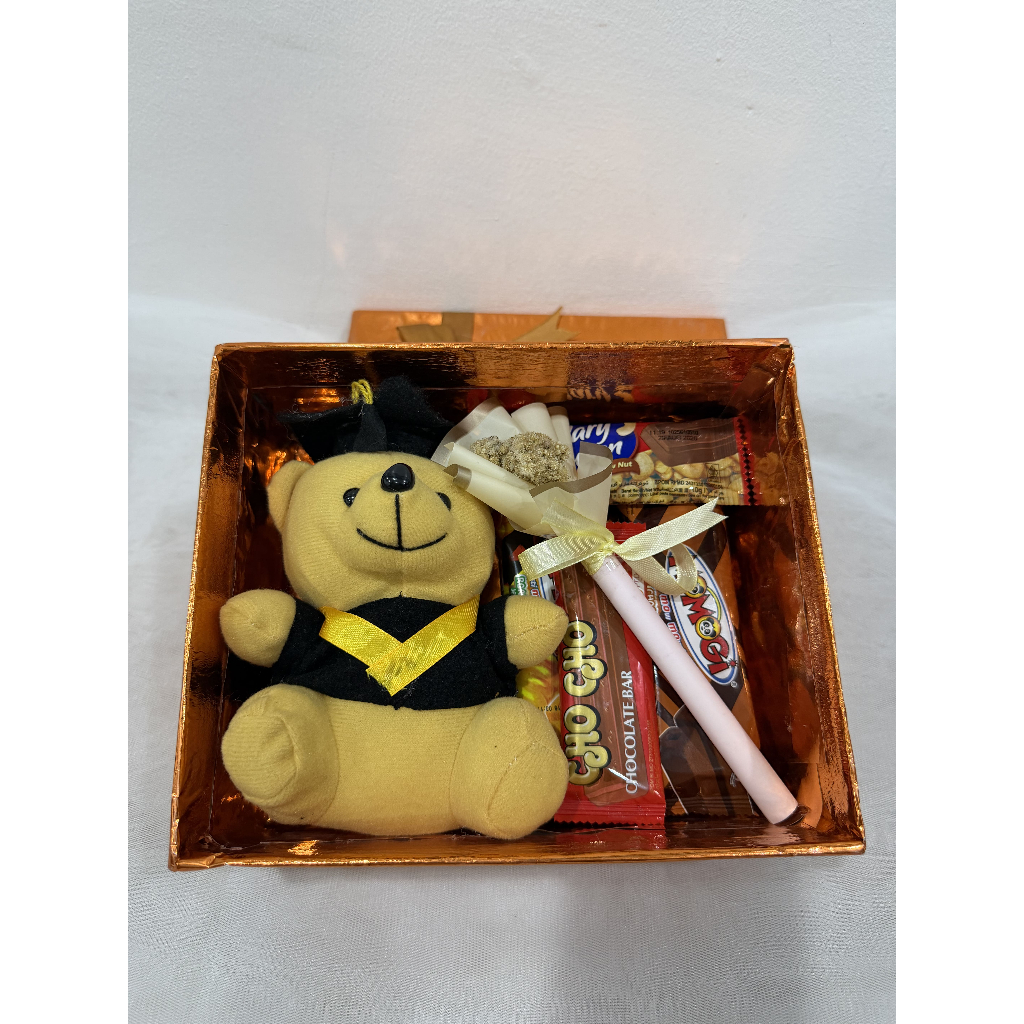 Hampers Kotak Boneka Wisuda dan Bunga