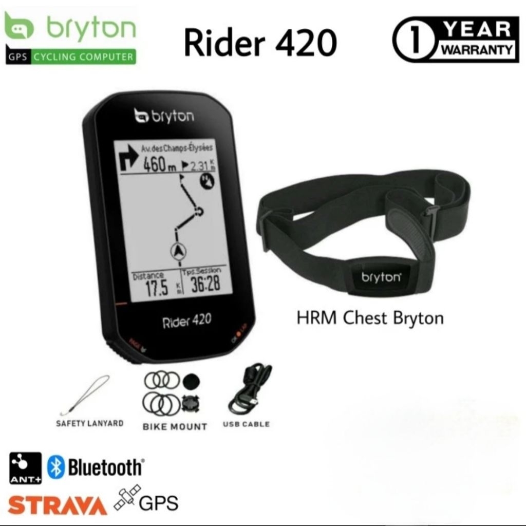 Speedometer sepeda Bryton rider 420 bundling sensor HRM Bryton