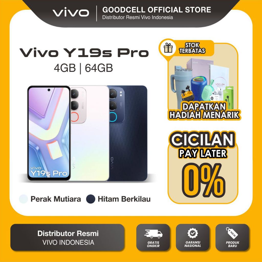 vivo Y19s Pro (4/64 GB)  - BNIB Garansi Resmi 6000mAh 44W FlashCharge, Tahan Banting Ekstrem, Tahan 