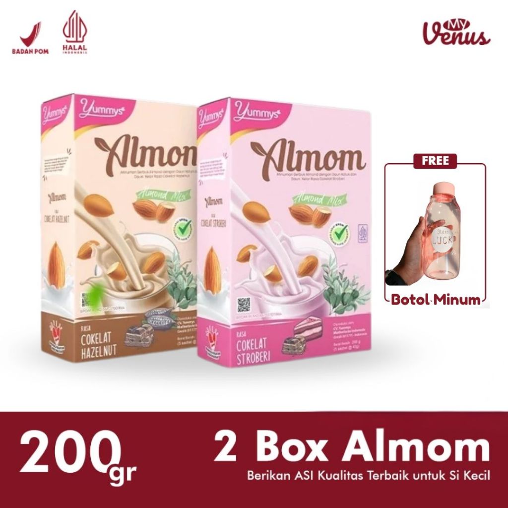 Paket ALMOM 2 Box - Almom Booster Asi Milk SUSU ALMOM Pelancar Asi Yummys Bubuk Susu Almond