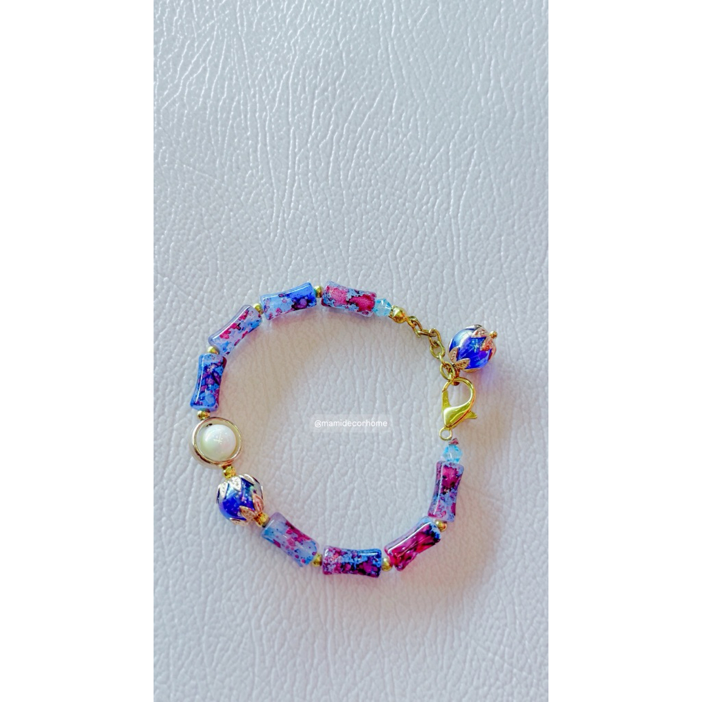bracelet / gelang tangan wanita & anak / gelang mutiara giok bambu blue softill.