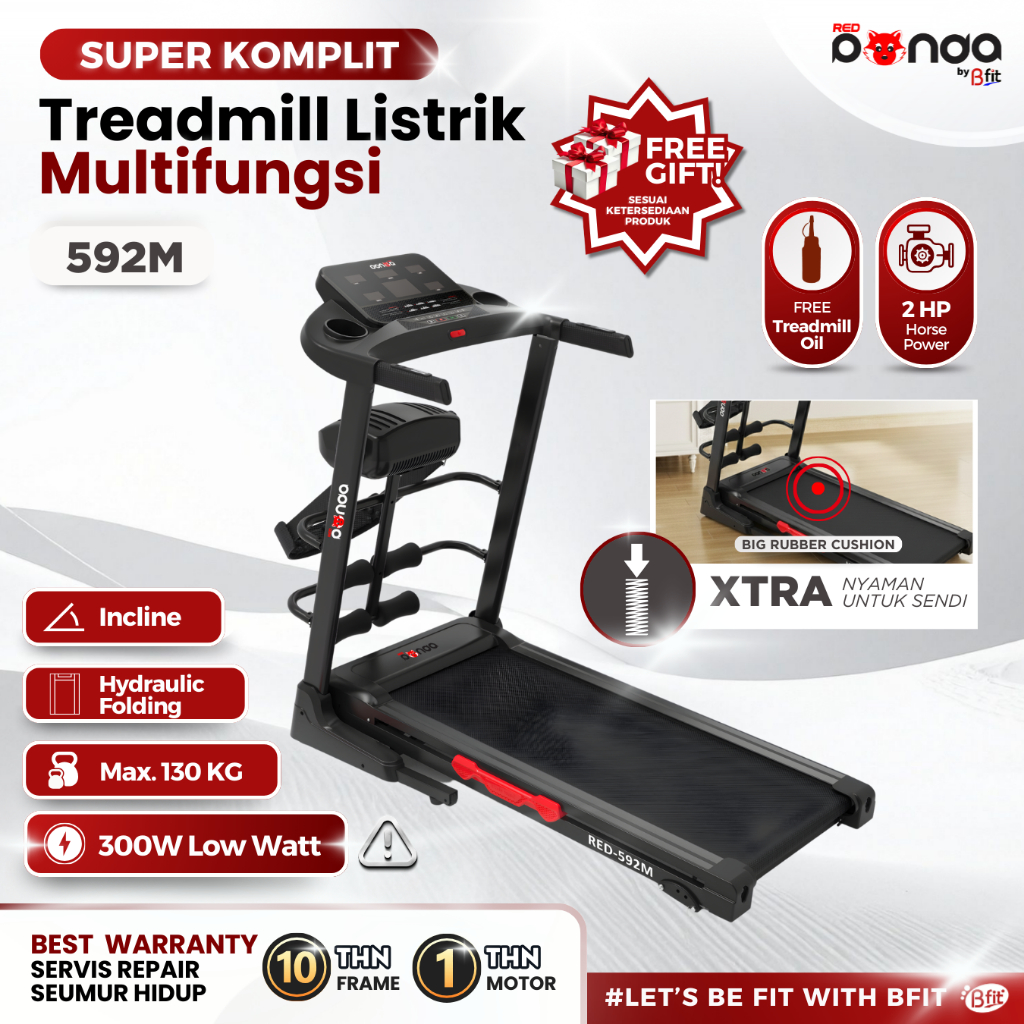 (SEMARANG) Treadmill Elektrik REDPANDA 592M Multifungsi Murah Listrik Lipat Portable Low Watt