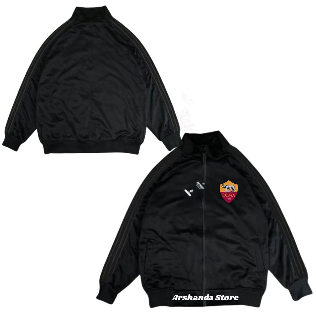 Tracktop Jaket Unisex Black Stripe Hitam List Outdoor Jacket Olahraga Club Bola Top Dunia As Roma M-