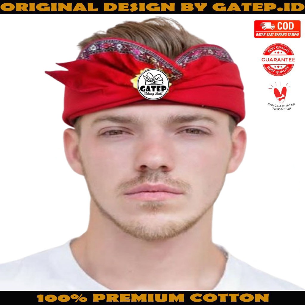 Udeng Bali Merah Polos Tepi Ukiran Setengah Jadi / Ikat Kepala Bali / Topi Bali / Blangkon Bali