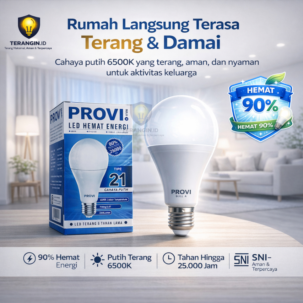 Lampu LED PROVI Bulb A Hemat Energi 90% CRI 80 Cahaya Putih Terang 6500K E27 Original Tipe 03 - 21