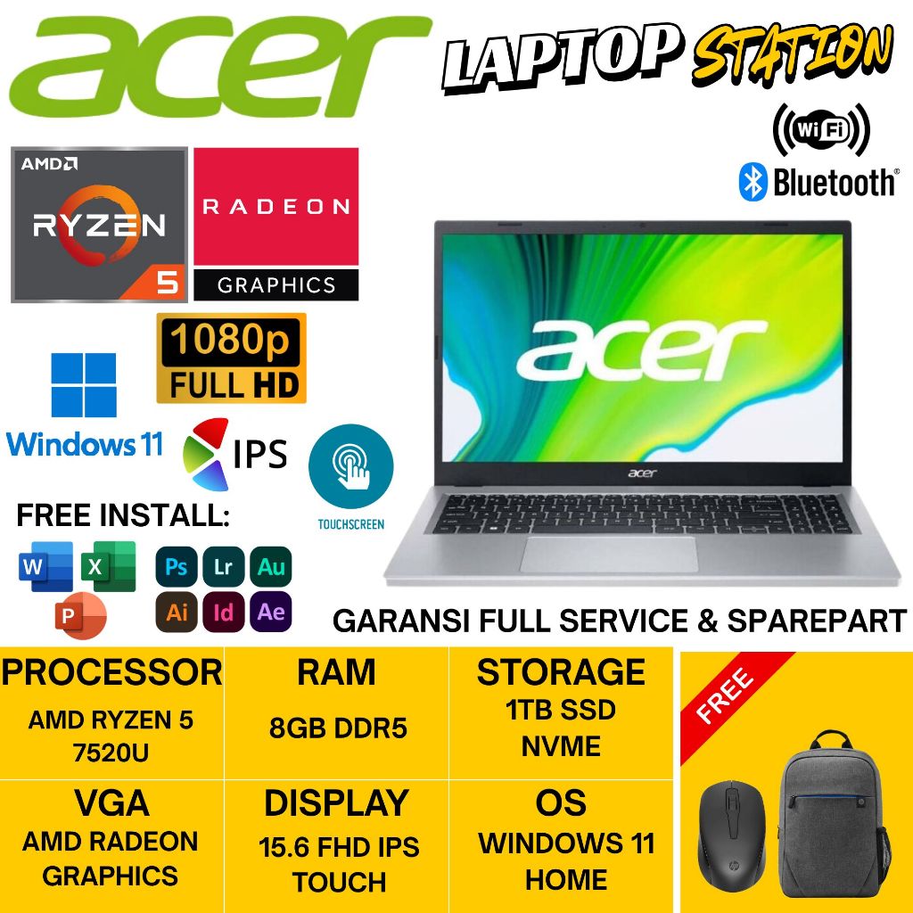 Laptop Touchscreen Acer Aspire Go 15-21PT AMD Ryzen 5 7520U RAM 16GB DDR5 1TB 15.6 FHD IPS Win11
