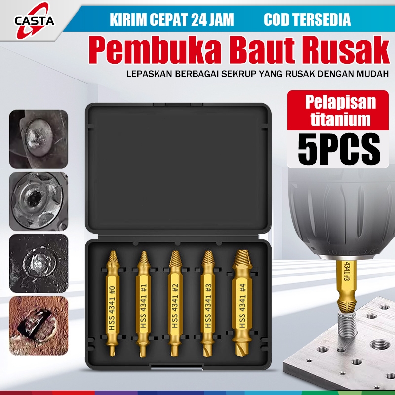 CASTA Alat Pembuka Sekrup Rusak Screw Extractor 4PCS/5PCS Mata Bor Double Ended Tungsten Carbide Unt