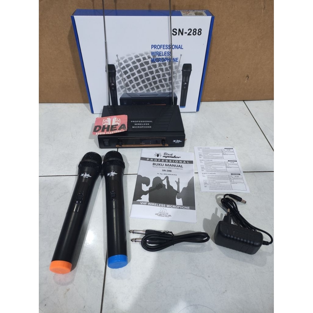 Microphone Wireless Black Spider SN-288 Original ( 2 Mic Handle ) BS SN288 SN 288