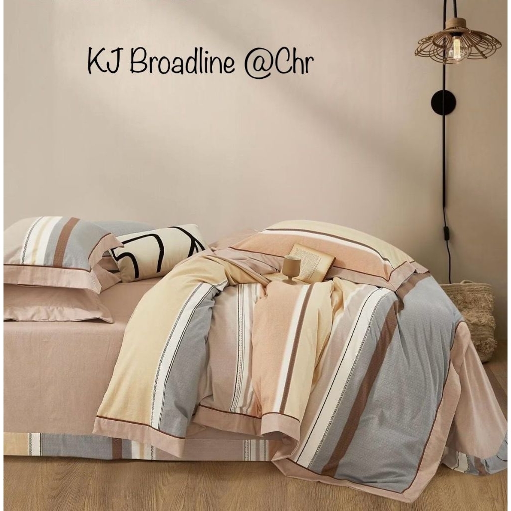 Set Sprei Anti Geser dan Bedcover / Quiltcover Bahan Katun Jepang dengan Motif Broadline