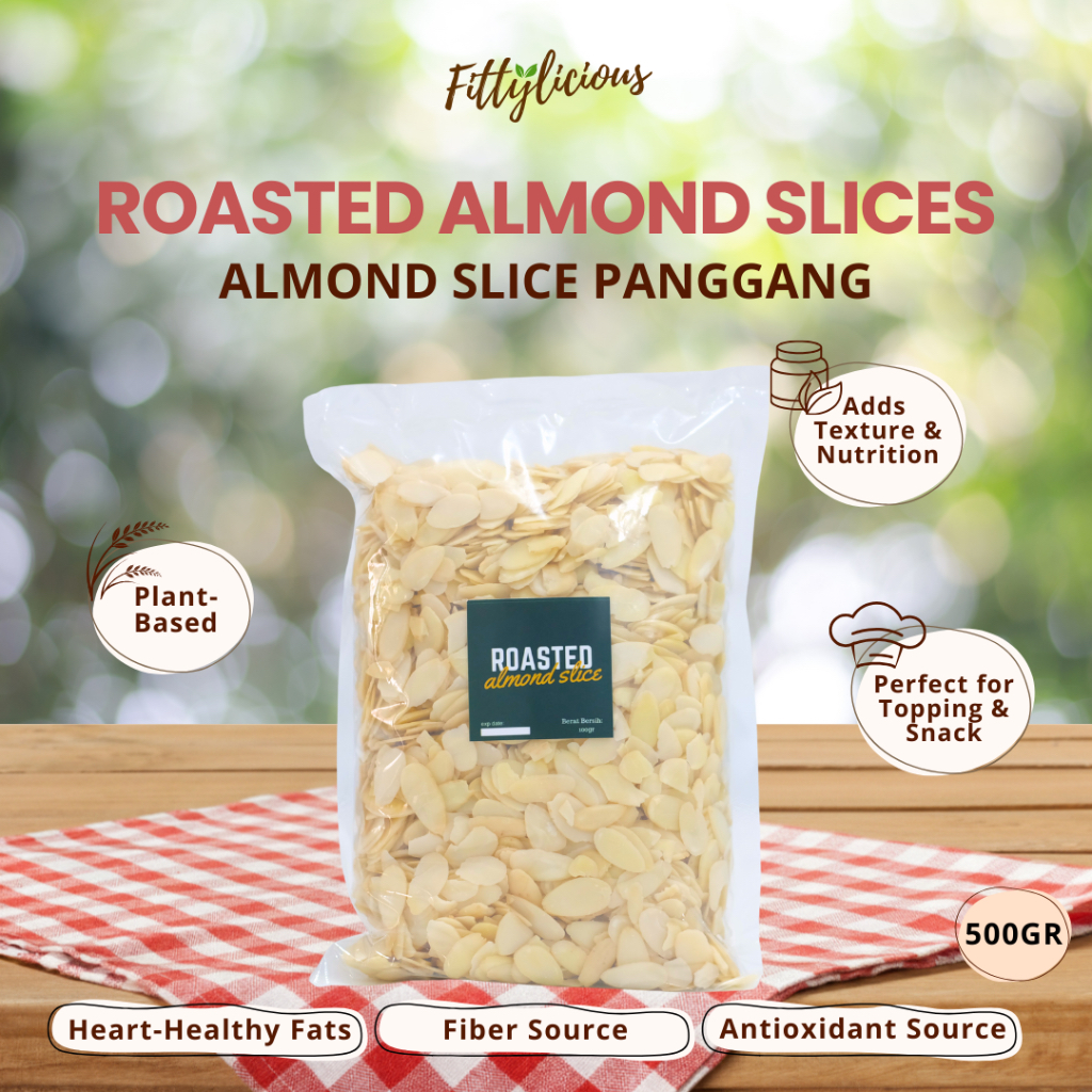 Almond Slice 500gr / Roasted Almond Slice / Raw Almond Slice / Panggang / Mentah