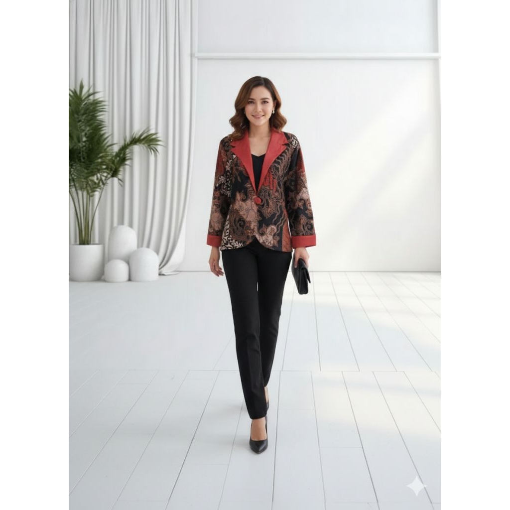 Atasan Batik Lengan Panjang Outer Batik Seragam Wanita
