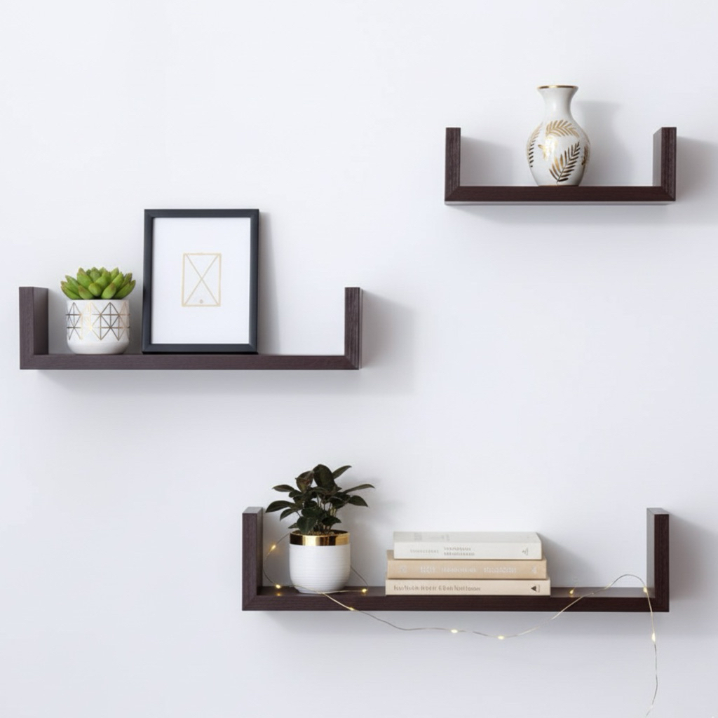 Rak Ambalan Dinding Minimalis | Rak Dinding U Kayu | Rak Pajangan 20cm 30cm 40cm