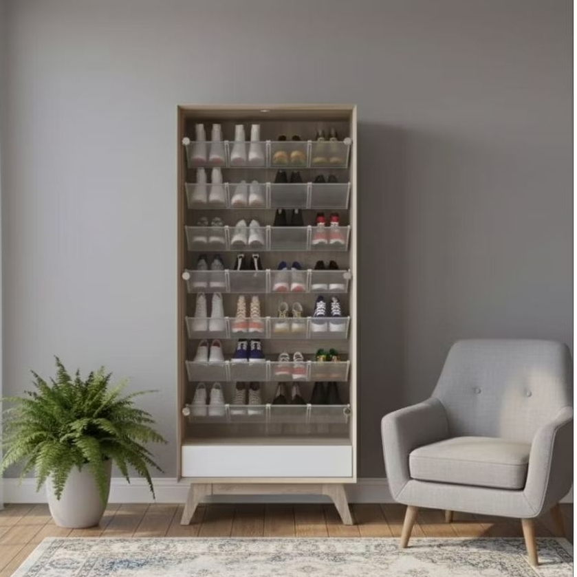 Lemari sepatu kaca rak sepatu minimalis