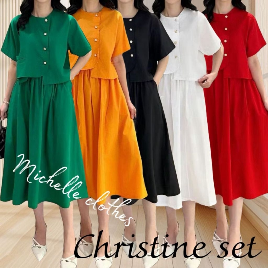 MICHELLE CLOTHES CHRISTINE SET/SETELAN  ATASAN DAN ROK MIDI KATUN POPLIN 98