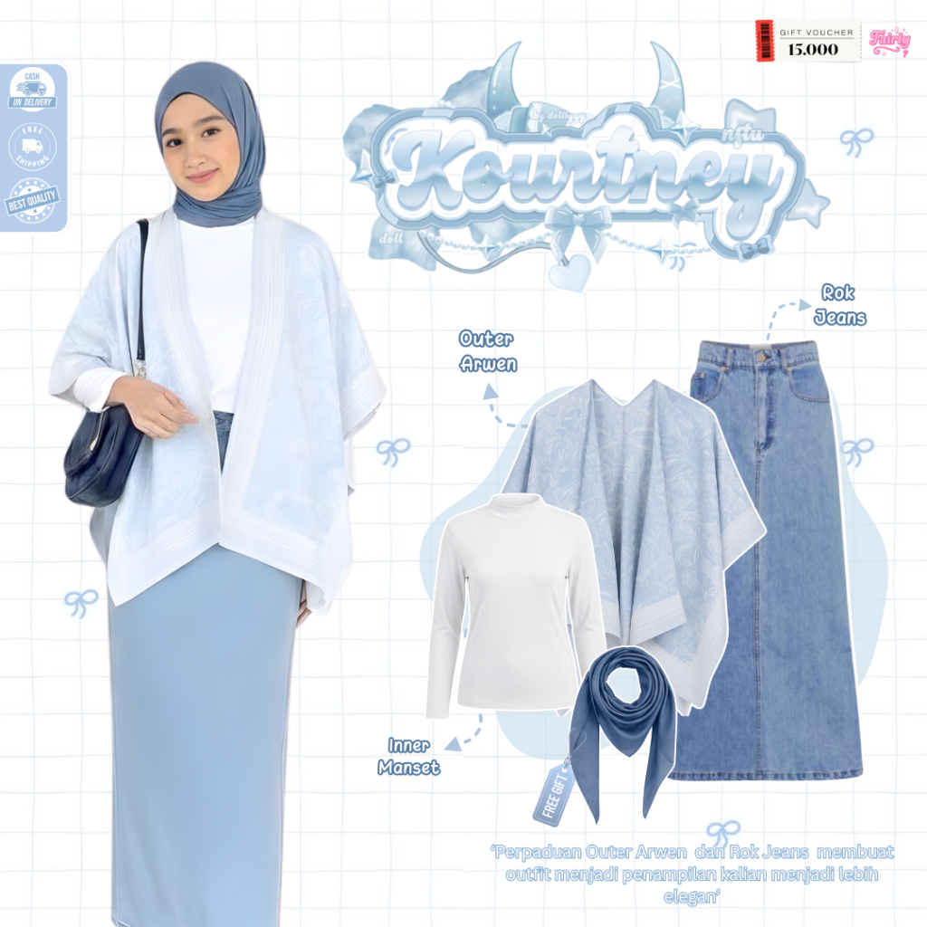 Wina OOTD Hijab Kekinian ( Hijab + Inner + Outer + Rok ) Setelan Hijab Remaja 4in1 Kekinian - FS68