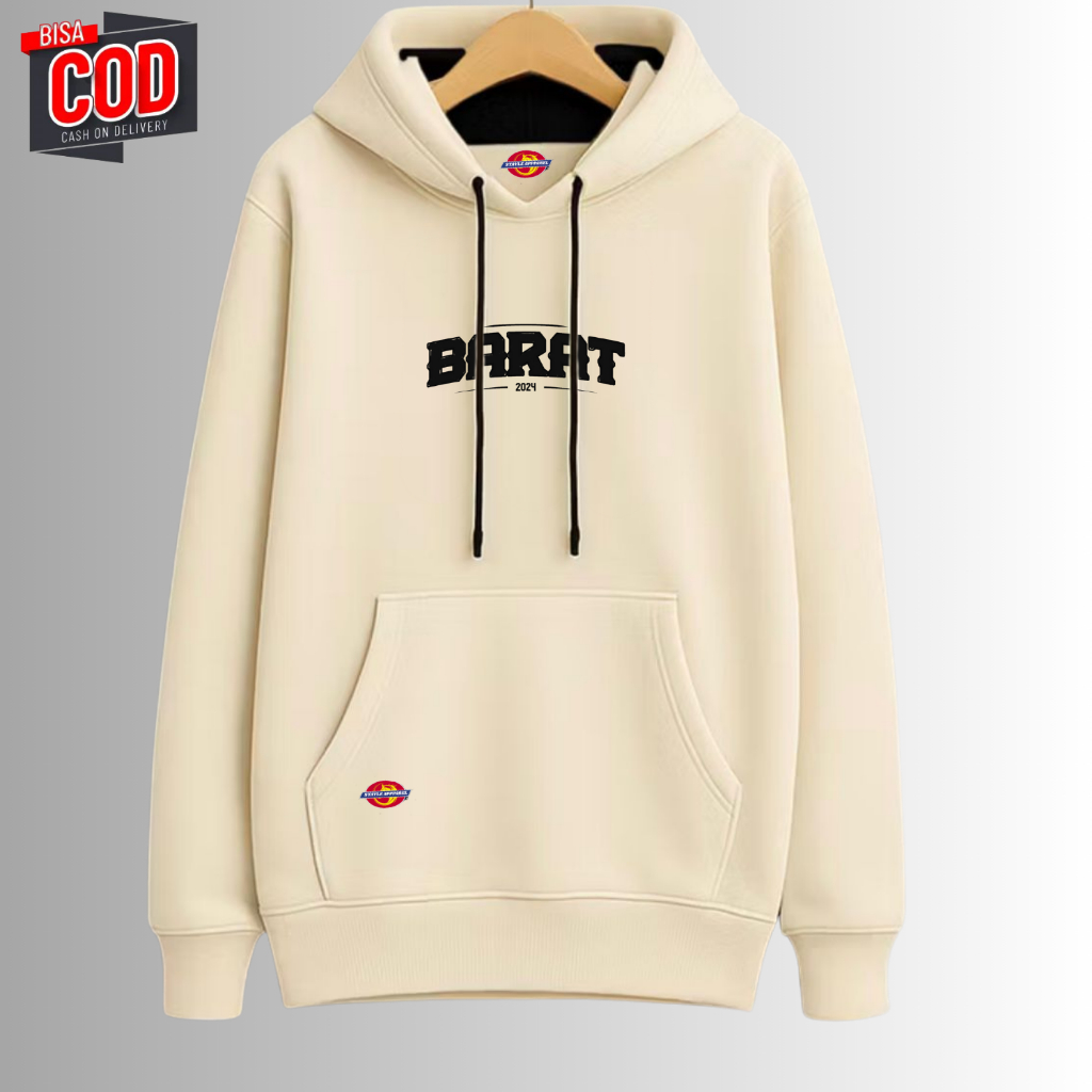 Hoodie Distro Pria Wanita Warna Abu Cream Sablon BARAT Switer Hudie Unisex Murah Gramasi 280
