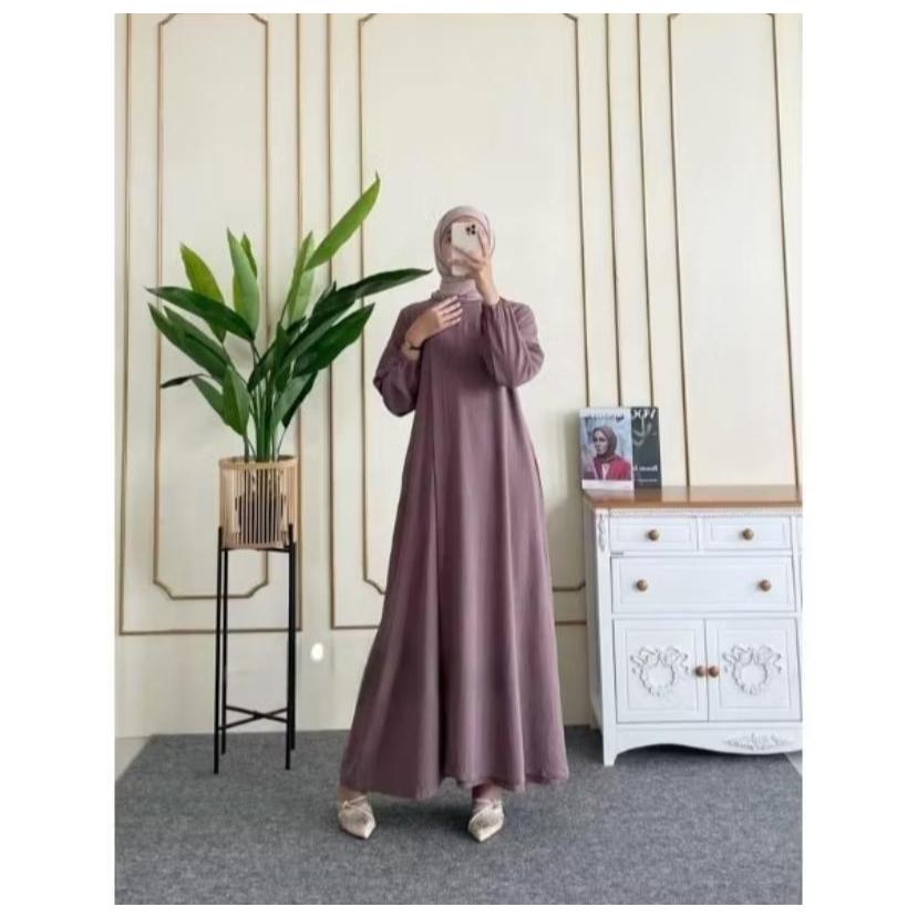 Gamis Muslim Crinkle Premium Wanita Busui Ukuran Jumbo LD 130 Bahan Crinkle Airflow
