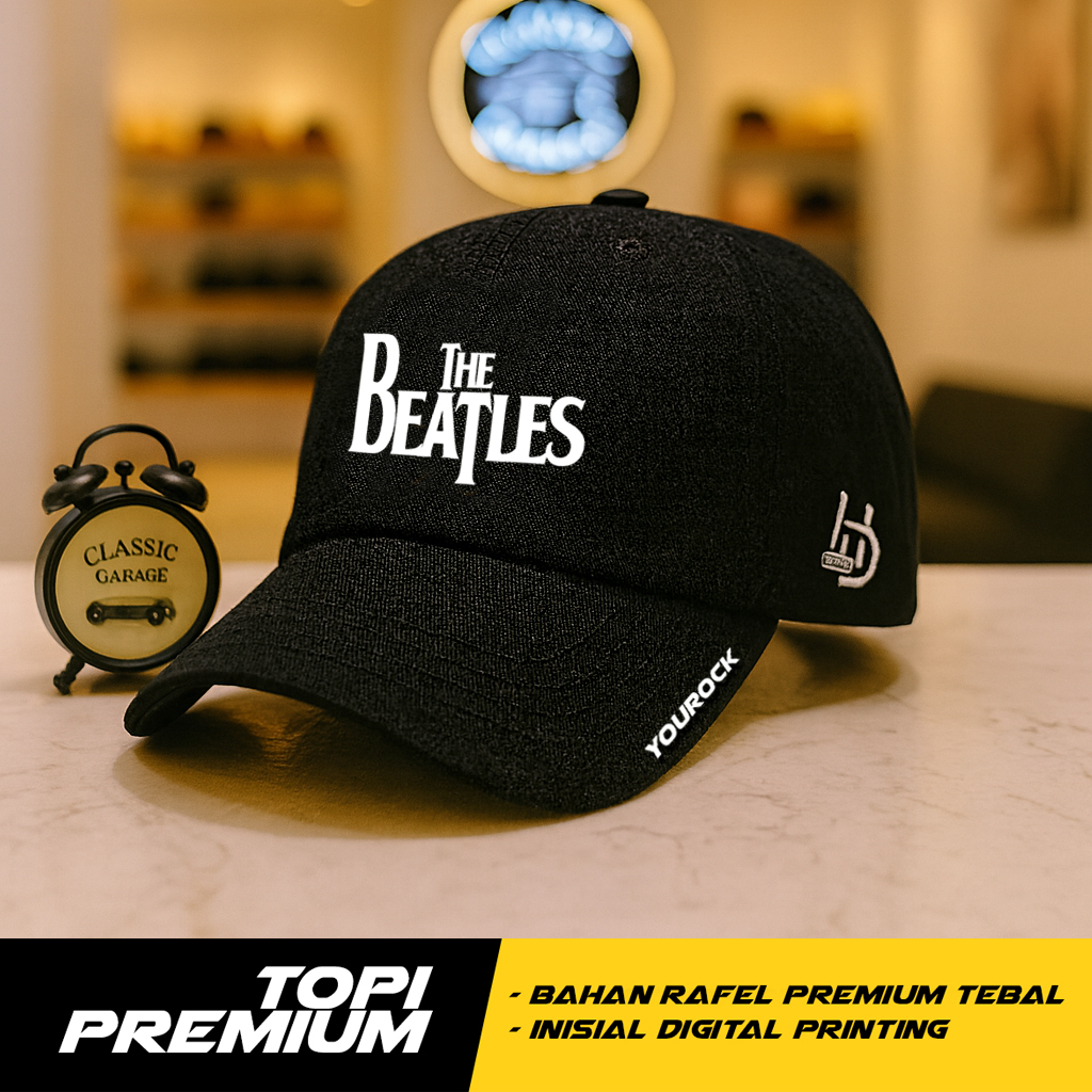 Topi Classic Rock Bisbol Hitam premium bahan rafel tebal nyaman logo desain the beatles metal hardco